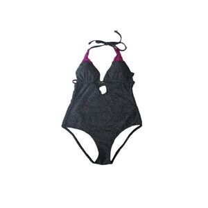 Ambrielle Cut Out One piece Black White Stripe Swimsuit